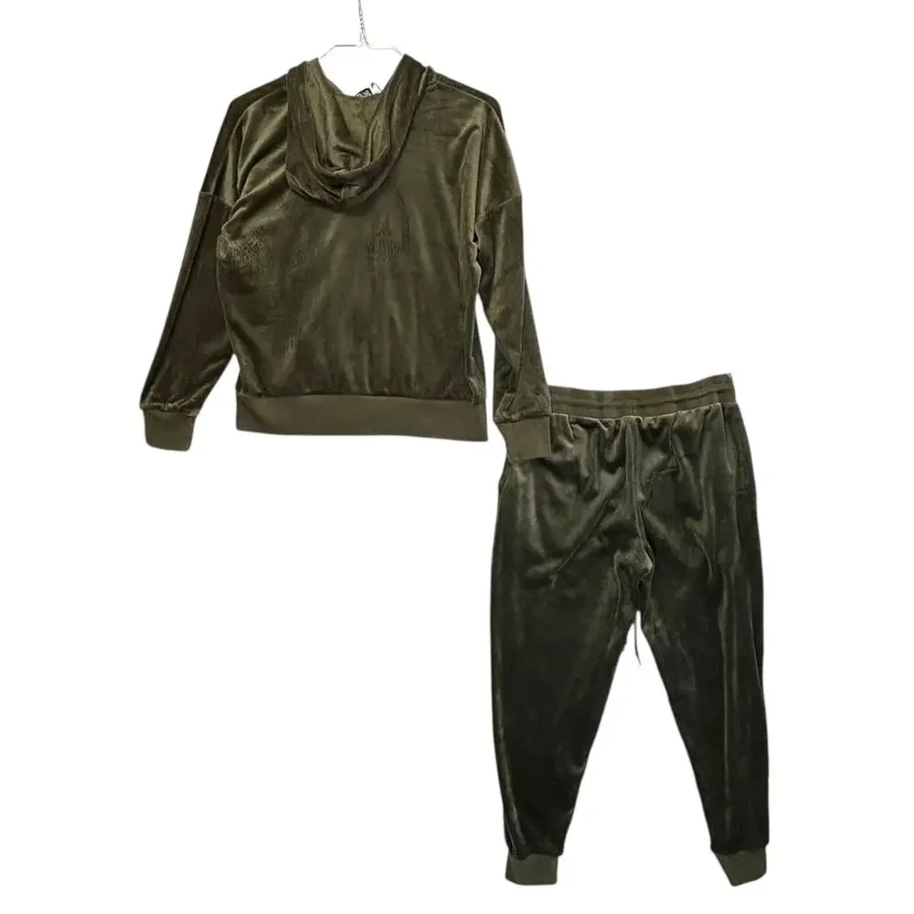 Felina Luxe Velour Zip Hoodie and Jogger Set NWT Womens Sz M Deep Olive Casual